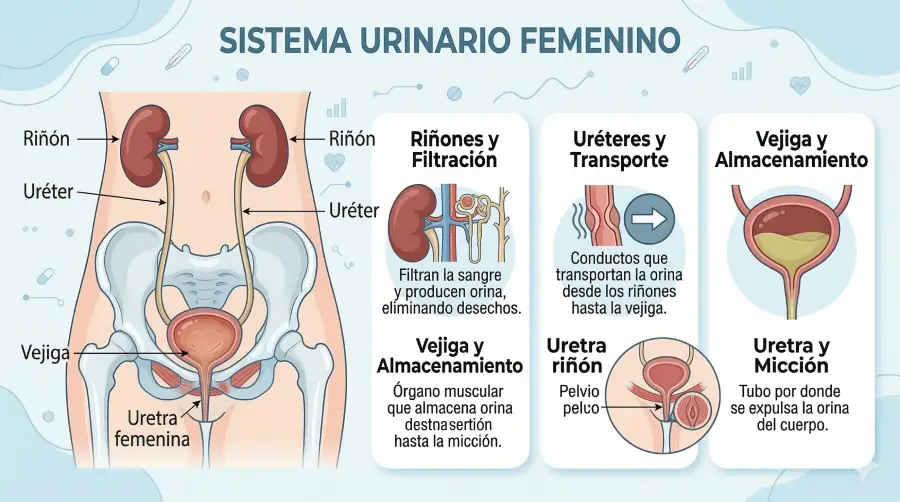 sistema urinario femenino anatomia vejiga uretra riñones
